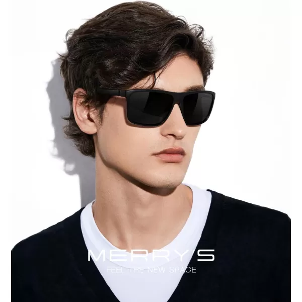 MERRYS Rectangular Polarized Sports Sunglasses for Men Women Cycling Driving Fishing UV400 Protection S8225Matte Black FrameBlack Nylon Polarized Lens