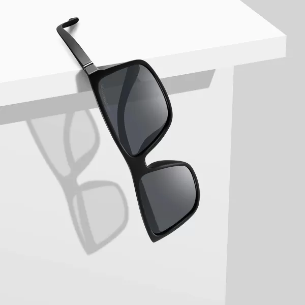 MERRYS Rectangular Polarized Sports Sunglasses for Men Women Cycling Driving Fishing UV400 Protection S8225Matte Black FrameGray MetalBlack Lens