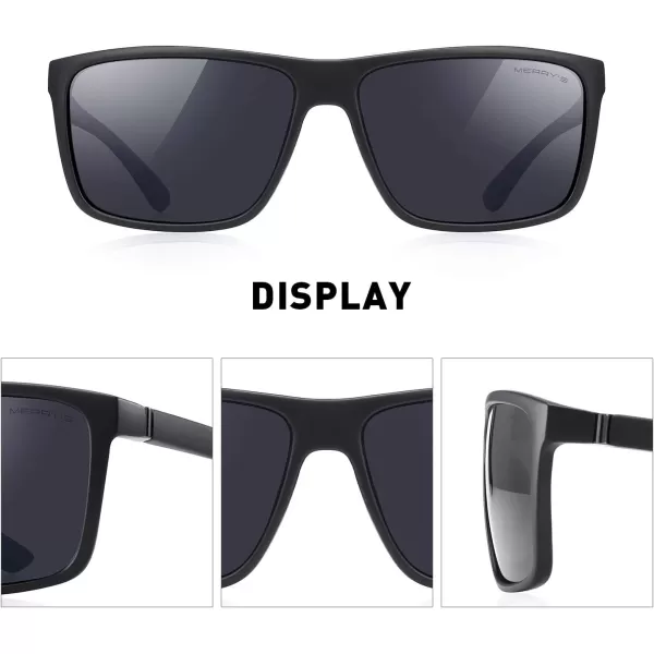 MERRYS Rectangular Polarized Sports Sunglasses for Men Women Cycling Driving Fishing UV400 Protection S8225Matte Black FrameGray MetalBlack Lens