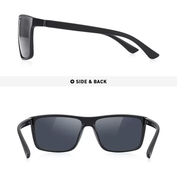 MERRYS Rectangular Polarized Sports Sunglasses for Men Women Cycling Driving Fishing UV400 Protection S8225Matte Black FrameGray MetalBlack Lens