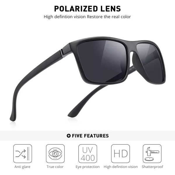 MERRYS Rectangular Polarized Sports Sunglasses for Men Women Cycling Driving Fishing UV400 Protection S8225Matte Black FrameGray MetalBlack Lens