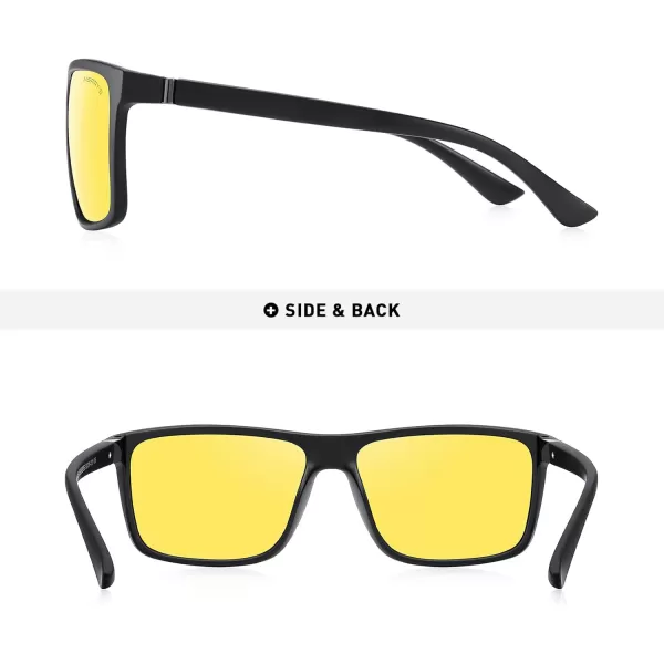 MERRYS Rectangular Polarized Sports Sunglasses for Men Women Cycling Driving Fishing UV400 Protection S8225Matte Black FrameGray MetalNight Vision Lens