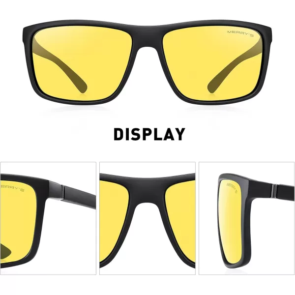 MERRYS Rectangular Polarized Sports Sunglasses for Men Women Cycling Driving Fishing UV400 Protection S8225Matte Black FrameGray MetalNight Vision Lens