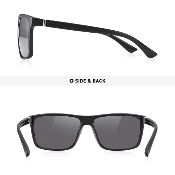 MERRYS Rectangular Polarized Sports Sunglasses for Men Women Cycling Driving Fishing UV400 Protection S8225Matte Black FrameSilver MetalSilver Mirror Lens