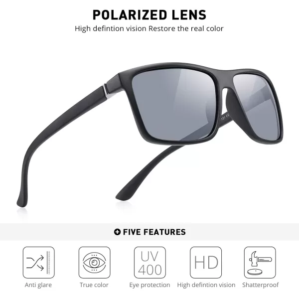 MERRYS Rectangular Polarized Sports Sunglasses for Men Women Cycling Driving Fishing UV400 Protection S8225Matte Black FrameSilver MetalSilver Mirror Lens