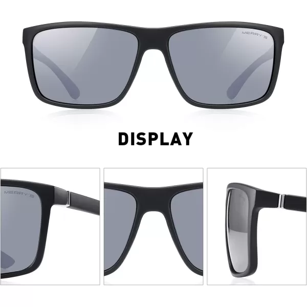 MERRYS Rectangular Polarized Sports Sunglasses for Men Women Cycling Driving Fishing UV400 Protection S8225Matte Black FrameSilver MetalSilver Mirror Lens