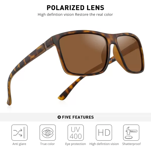 MERRYS Rectangular Polarized Sports Sunglasses for Men Women Cycling Driving Fishing UV400 Protection S8225Matte Leopard FrameBrown MetalBrown Lens