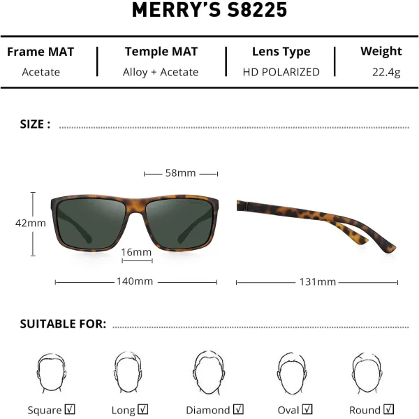 MERRYS Rectangular Polarized Sports Sunglasses for Men Women Cycling Driving Fishing UV400 Protection S8225Matte Leopard FrameBrown MetalG15 Lens
