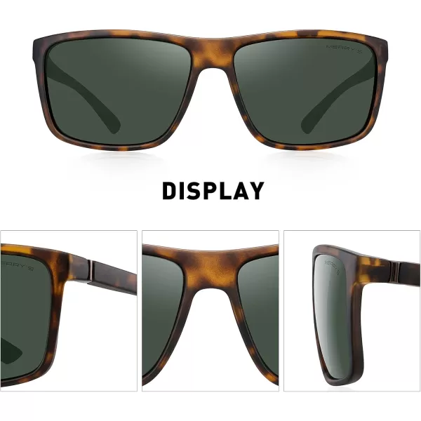 MERRYS Rectangular Polarized Sports Sunglasses for Men Women Cycling Driving Fishing UV400 Protection S8225Matte Leopard FrameBrown MetalG15 Lens