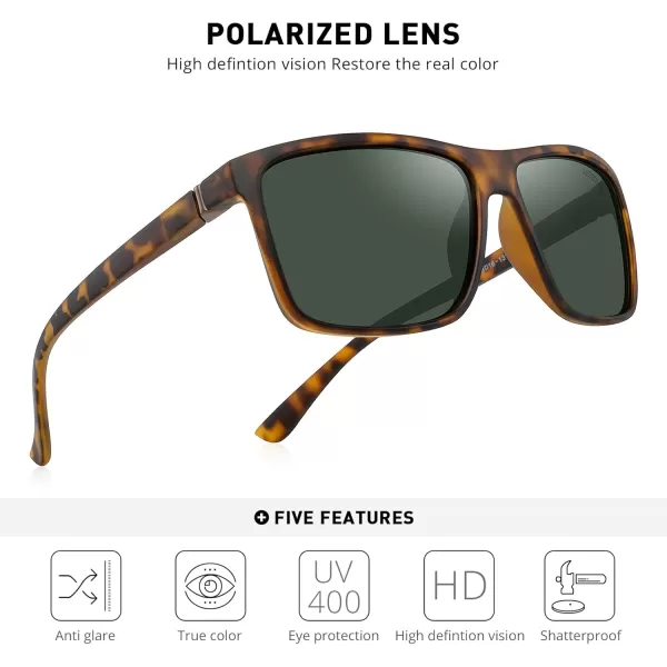 MERRYS Rectangular Polarized Sports Sunglasses for Men Women Cycling Driving Fishing UV400 Protection S8225Matte Leopard FrameBrown MetalG15 Lens