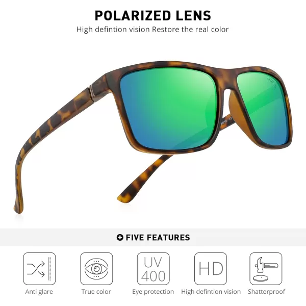 MERRYS Rectangular Polarized Sports Sunglasses for Men Women Cycling Driving Fishing UV400 Protection S8225Matte Leopard FrameBrown MetalGreen Mirror Lens