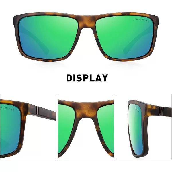 MERRYS Rectangular Polarized Sports Sunglasses for Men Women Cycling Driving Fishing UV400 Protection S8225Matte Leopard FrameBrown MetalGreen Mirror Lens