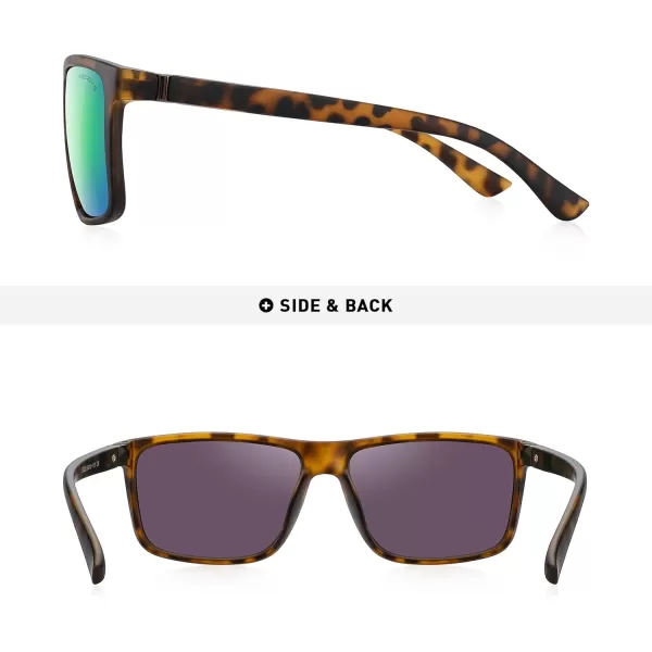 MERRYS Rectangular Polarized Sports Sunglasses for Men Women Cycling Driving Fishing UV400 Protection S8225Matte Leopard FrameBrown MetalGreen Mirror Lens
