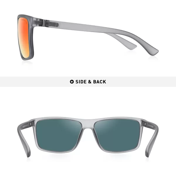 MERRYS Rectangular Polarized Sports Sunglasses for Men Women Cycling Driving Fishing UV400 Protection S8225Matte Tra Gray FrameGray MetalRed Mirror Lens