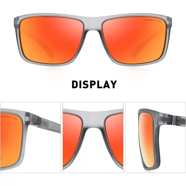 MERRYS Rectangular Polarized Sports Sunglasses for Men Women Cycling Driving Fishing UV400 Protection S8225Matte Tra Gray FrameGray MetalRed Mirror Lens