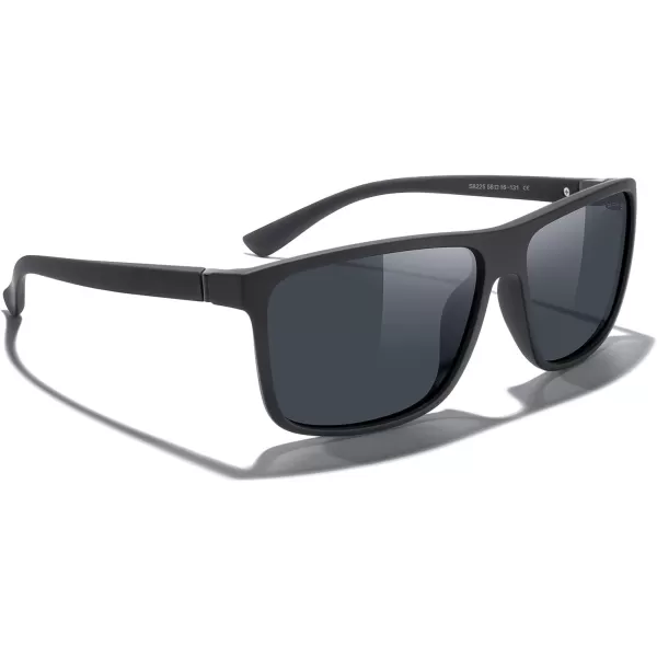 MERRYS Rectangular Polarized Sports Sunglasses for Men Women Cycling Driving Fishing UV400 Protection S8225Rubber Black FrameRubber Black LegsBlack Lens