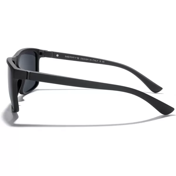 MERRYS Rectangular Polarized Sports Sunglasses for Men Women Cycling Driving Fishing UV400 Protection S8225Rubber Black FrameRubber Black LegsBlack Lens