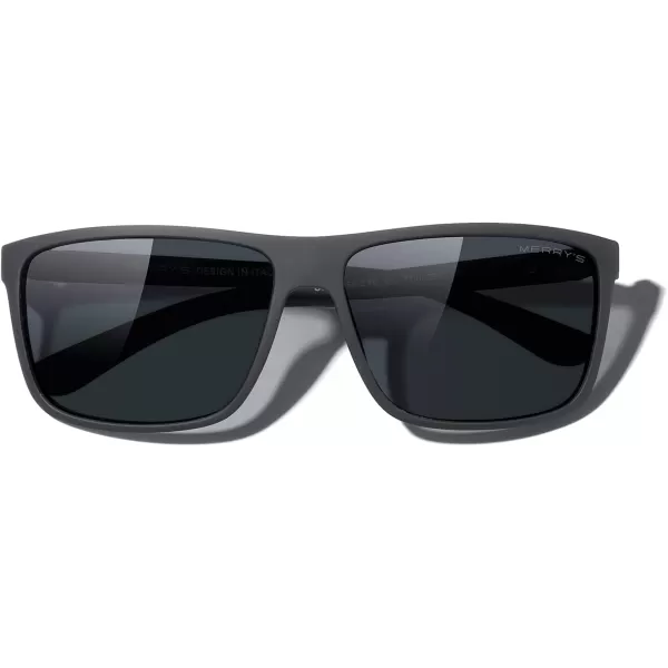 MERRYS Rectangular Polarized Sports Sunglasses for Men Women Cycling Driving Fishing UV400 Protection S8225Rubber Black FrameRubber Black LegsBlack Lens