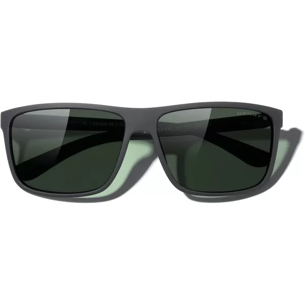 MERRYS Rectangular Polarized Sports Sunglasses for Men Women Cycling Driving Fishing UV400 Protection S8225Rubber Black FrameRubber Black LegsG15 Lens