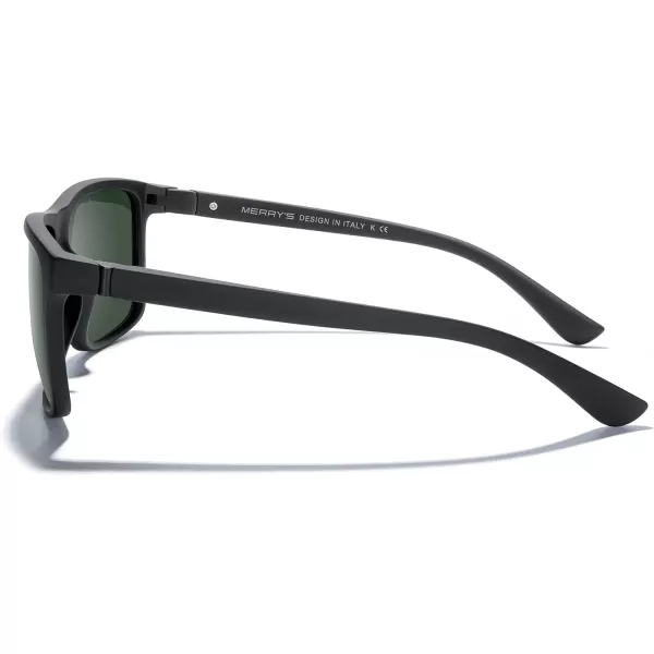 MERRYS Rectangular Polarized Sports Sunglasses for Men Women Cycling Driving Fishing UV400 Protection S8225Rubber Black FrameRubber Black LegsG15 Lens