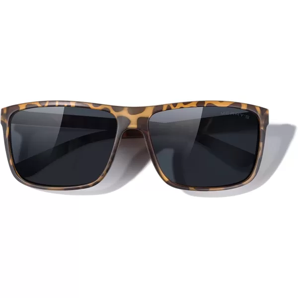 MERRYS Rectangular Polarized Sports Sunglasses for Men Women Cycling Driving Fishing UV400 Protection S8225Tortoise FrameBlack MetalBlack Lens