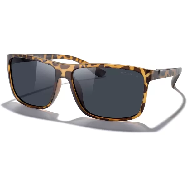 MERRYS Rectangular Polarized Sports Sunglasses for Men Women Cycling Driving Fishing UV400 Protection S8225Tortoise FrameBlack MetalBlack Lens