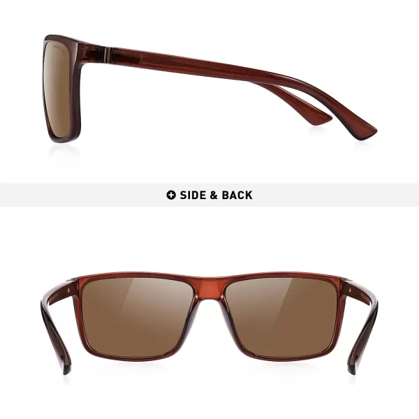 MERRYS Rectangular Polarized Sports Sunglasses for Men Women Cycling Driving Fishing UV400 Protection S8225Tra Brown FrameBrown MetalBrown Lens