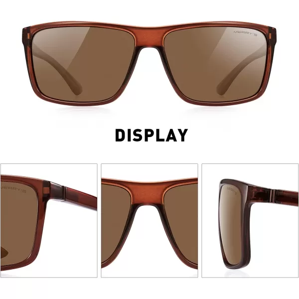 MERRYS Rectangular Polarized Sports Sunglasses for Men Women Cycling Driving Fishing UV400 Protection S8225Tra Brown FrameBrown MetalBrown Lens