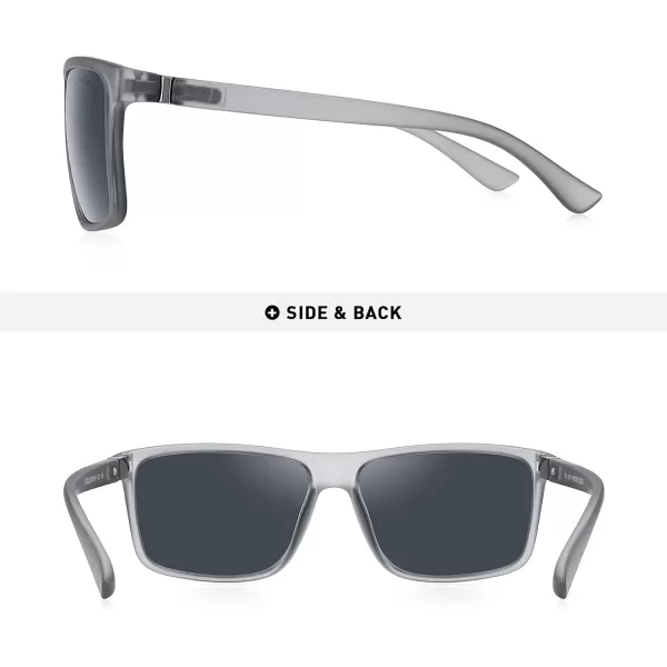 MERRYS Rectangular Polarized Sports Sunglasses for Men Women Cycling Driving Fishing UV400 Protection S8225Tra Gray FrameGray MetalBlack Lens