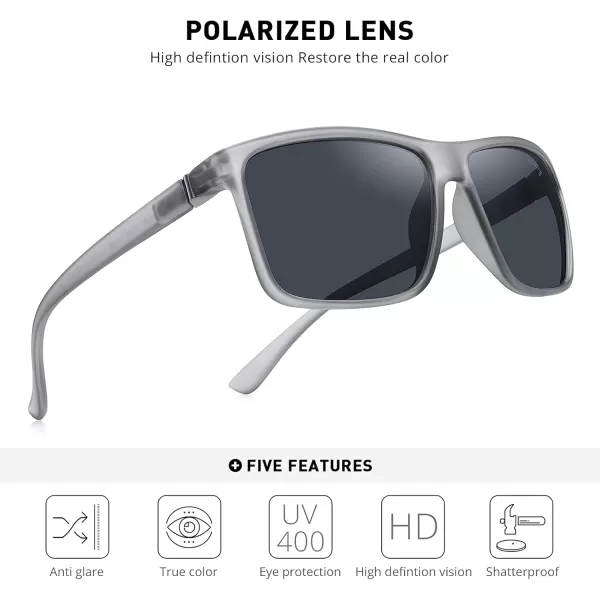 MERRYS Rectangular Polarized Sports Sunglasses for Men Women Cycling Driving Fishing UV400 Protection S8225Tra Gray FrameGray MetalBlack Lens