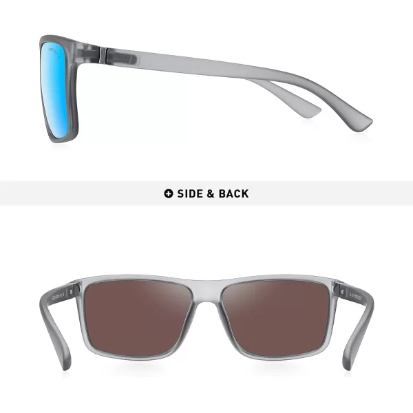 MERRYS Rectangular Polarized Sports Sunglasses for Men Women Cycling Driving Fishing UV400 Protection S8225Tra Gray FrameGray MetalBlue Mirror Lens