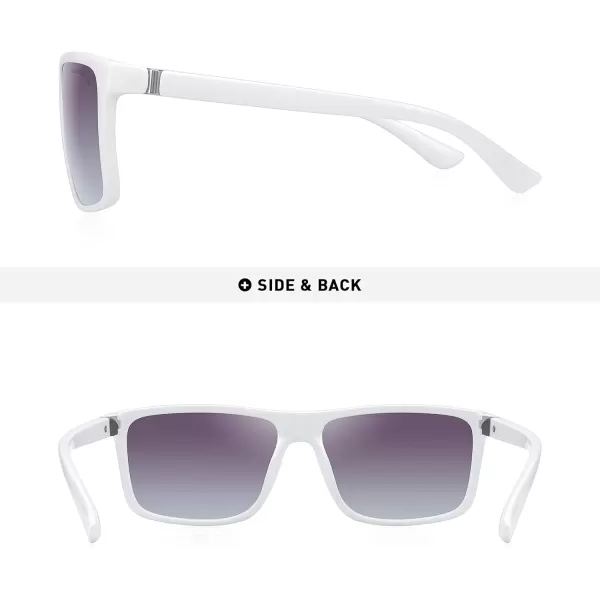 MERRYS Rectangular Polarized Sports Sunglasses for Men Women Cycling Driving Fishing UV400 Protection S8225White FrameSilver MetalGray Gradient Lens