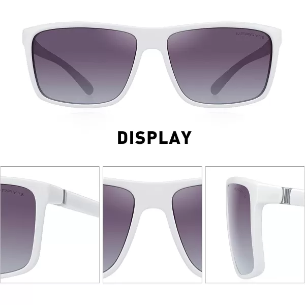 MERRYS Rectangular Polarized Sports Sunglasses for Men Women Cycling Driving Fishing UV400 Protection S8225White FrameSilver MetalGray Gradient Lens