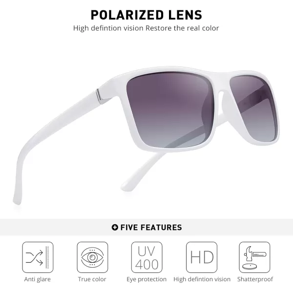 MERRYS Rectangular Polarized Sports Sunglasses for Men Women Cycling Driving Fishing UV400 Protection S8225White FrameSilver MetalGray Gradient Lens