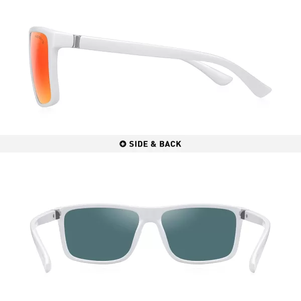 MERRYS Rectangular Polarized Sports Sunglasses for Men Women Cycling Driving Fishing UV400 Protection S8225White FrameSilver MetalRed Mirror Lens