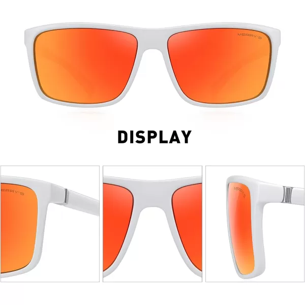 MERRYS Rectangular Polarized Sports Sunglasses for Men Women Cycling Driving Fishing UV400 Protection S8225White FrameSilver MetalRed Mirror Lens