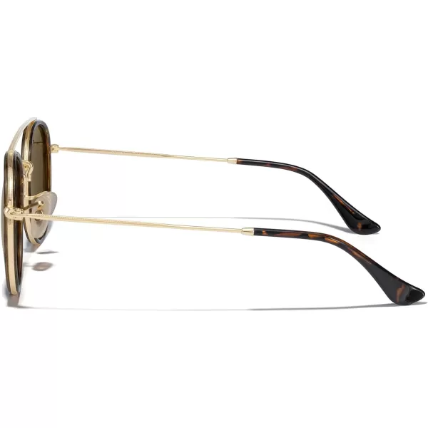 MERRYS Retro Round Polarized Sunglasses  Unisex Double Bridge Sun GlassesLeopard FrameGold BridgeBrown Lens