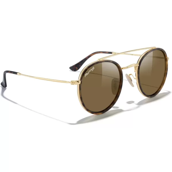 MERRYS Retro Round Polarized Sunglasses  Unisex Double Bridge Sun GlassesLeopard FrameGold BridgeBrown Lens