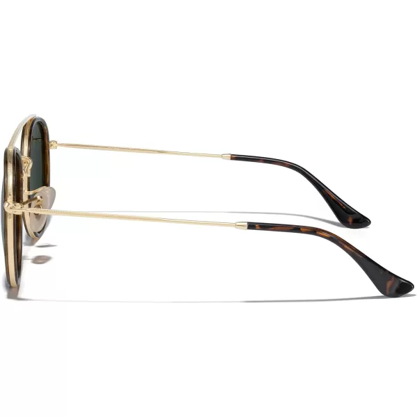 MERRYS Retro Round Polarized Sunglasses  Unisex Double Bridge Sun GlassesLeopard FrameGold BridgeG15 Lens