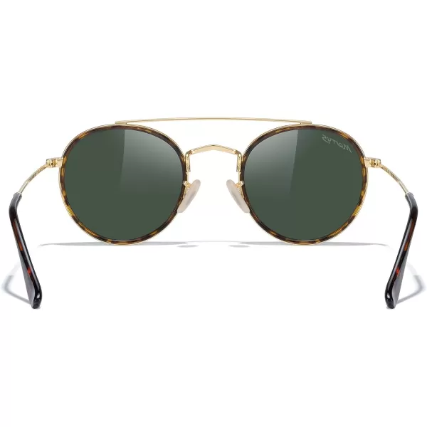MERRYS Retro Round Polarized Sunglasses  Unisex Double Bridge Sun GlassesLeopard FrameGold BridgeG15 Lens