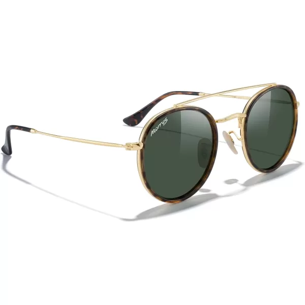 MERRYS Retro Round Polarized Sunglasses  Unisex Double Bridge Sun GlassesLeopard FrameGold BridgeG15 Lens