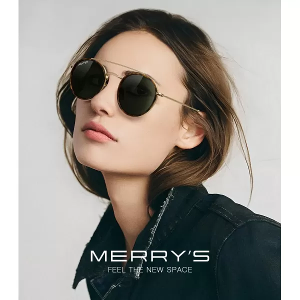 MERRYS Retro Round Polarized Sunglasses  Unisex Double Bridge Sun GlassesLeopard FrameGold BridgeG15 Lens