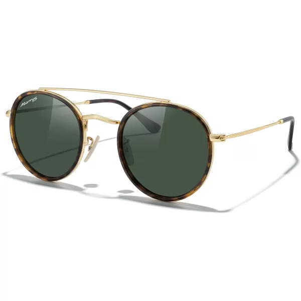 MERRYS Retro Round Polarized Sunglasses  Unisex Double Bridge Sun GlassesLeopard FrameGold BridgeG15 Lens