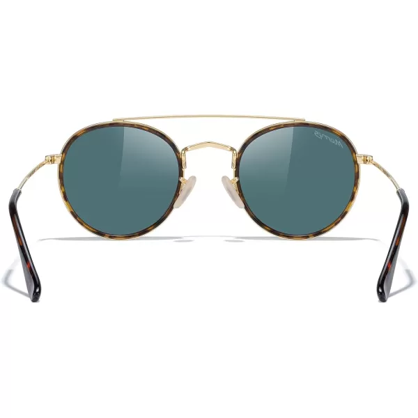 MERRYS Retro Round Polarized Sunglasses  Unisex Double Bridge Sun GlassesLeopard FrameGold BridgePink Mirror Lens