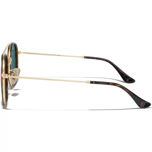 MERRYS Retro Round Polarized Sunglasses  Unisex Double Bridge Sun GlassesLeopard FrameGold BridgePink Mirror Lens