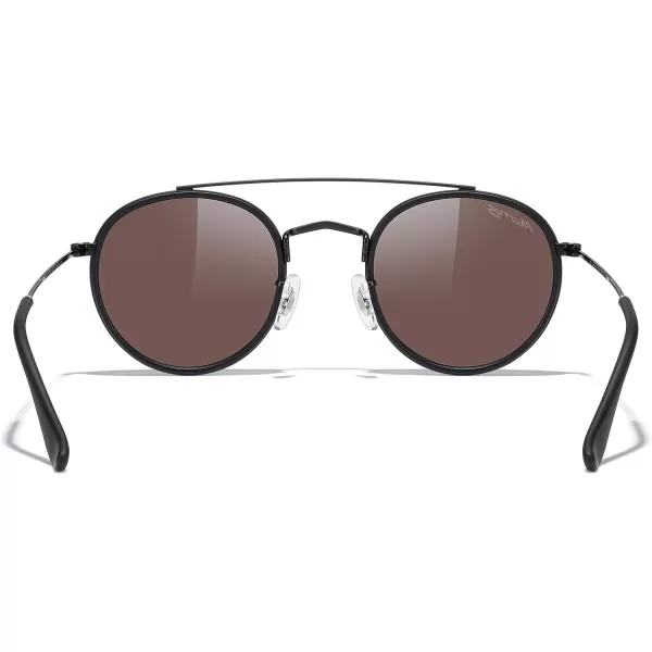 MERRYS Retro Round Polarized Sunglasses  Unisex Double Bridge Sun GlassesMatte Black FrameMatte Black BridgeBlue Mirror Lens
