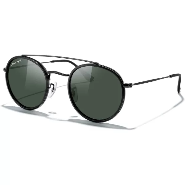 MERRYS Retro Round Polarized Sunglasses  Unisex Double Bridge Sun GlassesMatte Black FrameMatte Black BridgeG15 Lens