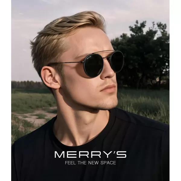 MERRYS Retro Round Polarized Sunglasses  Unisex Double Bridge Sun GlassesMatte Black FrameMatte Black BridgeG15 Lens