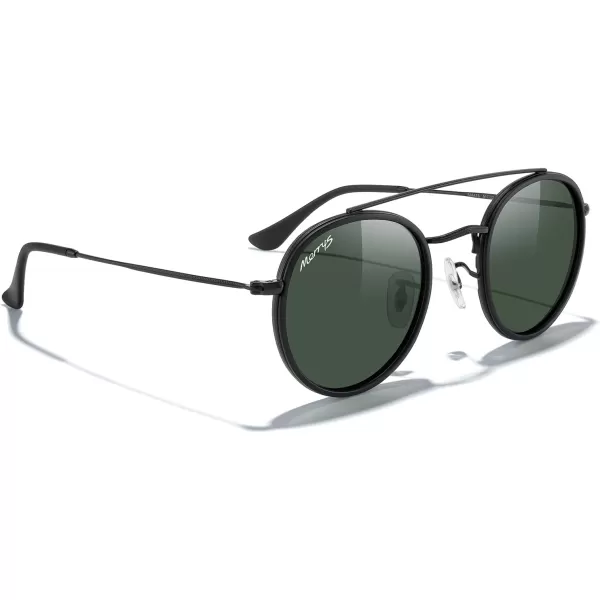 MERRYS Retro Round Polarized Sunglasses  Unisex Double Bridge Sun GlassesMatte Black FrameMatte Black BridgeG15 Lens