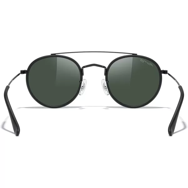 MERRYS Retro Round Polarized Sunglasses  Unisex Double Bridge Sun GlassesMatte Black FrameMatte Black BridgeG15 Lens